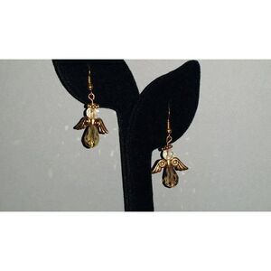 Crystal Gold Dangle Angel Earrings- Christmas, Religious Jewelry